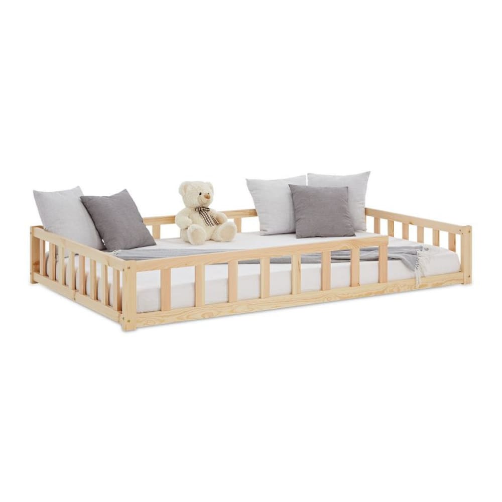 Lit Montessori 140x200 cm en bois naturel avec matelas et barrières
