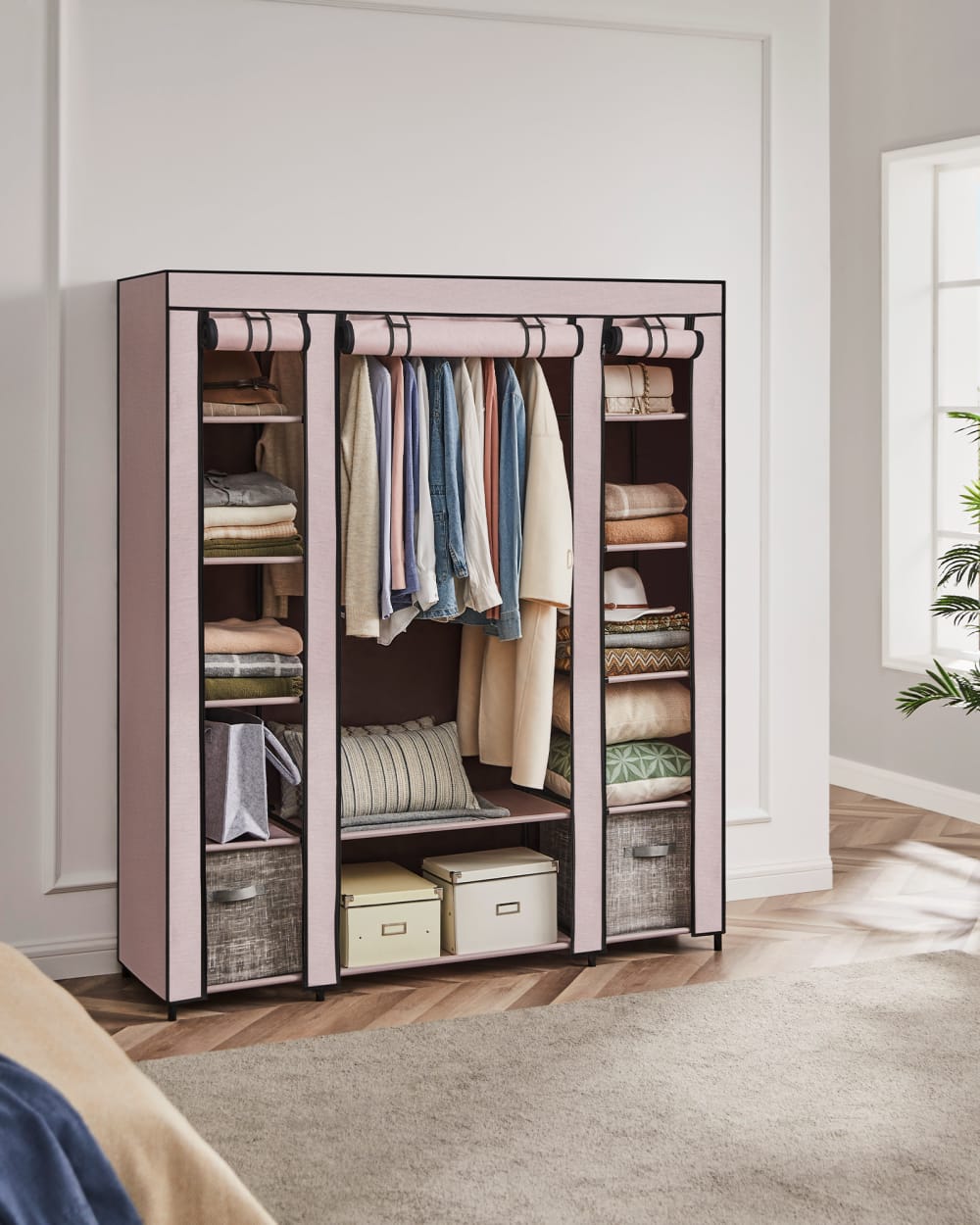 Armoire en tissu avec 12 compartiments 150 x 45 x 175 cm violet