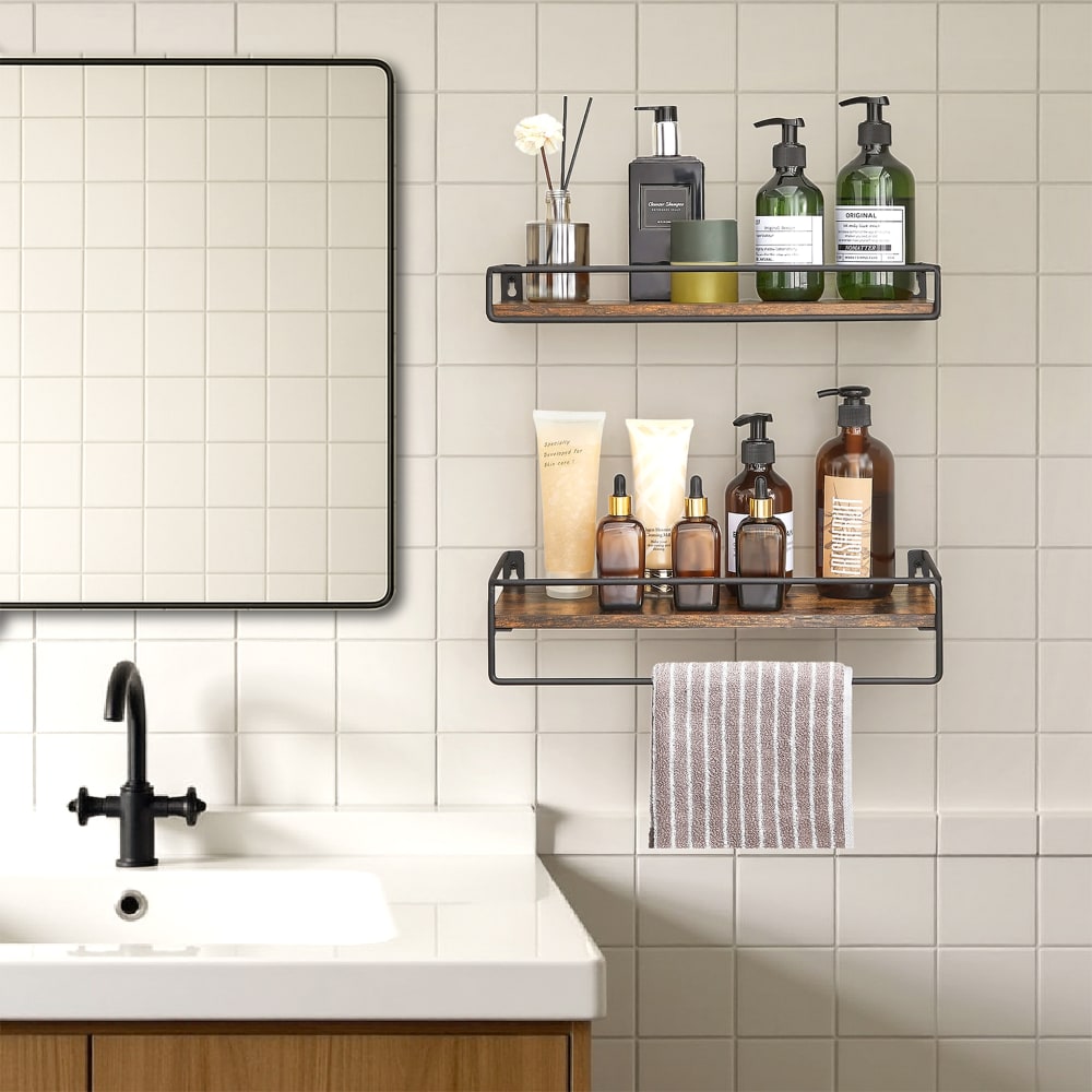 Ensembles de 2 étagères flottantes pour salle de bain marron et noir — vue 3