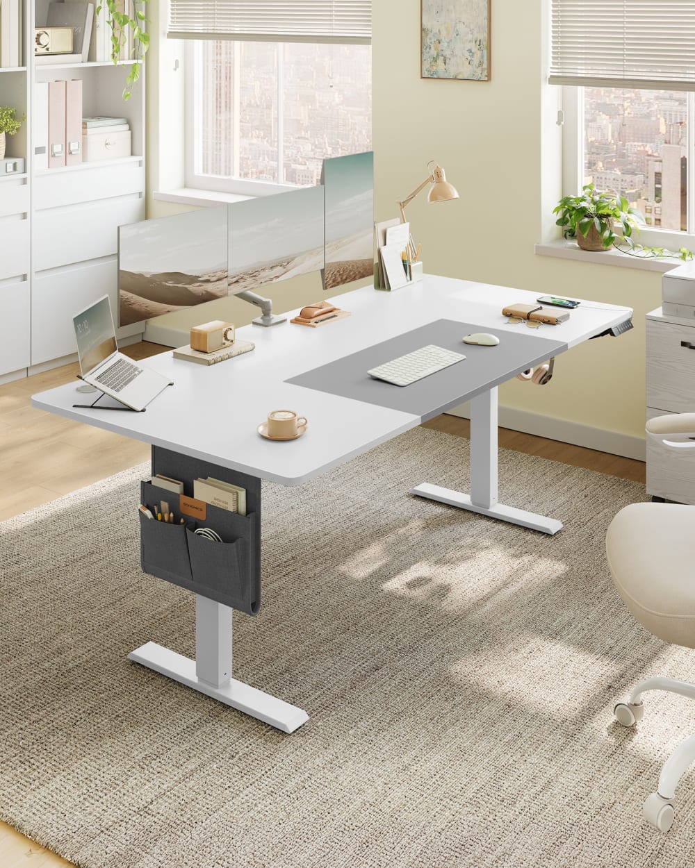 Bureau réglable en hauteur rappel de sédentarité 180 x 80 cm blanc