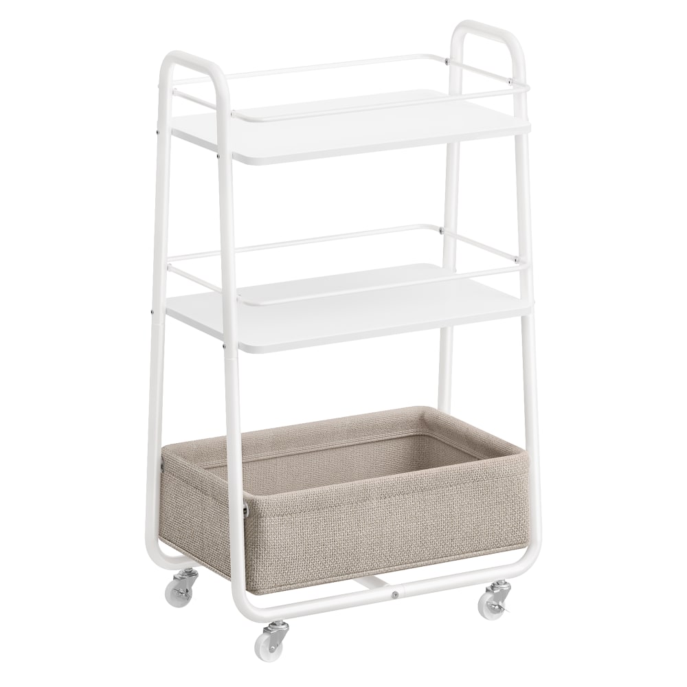 Chariot à roulettes à 3 niveaux panier en tissu blanc et marron