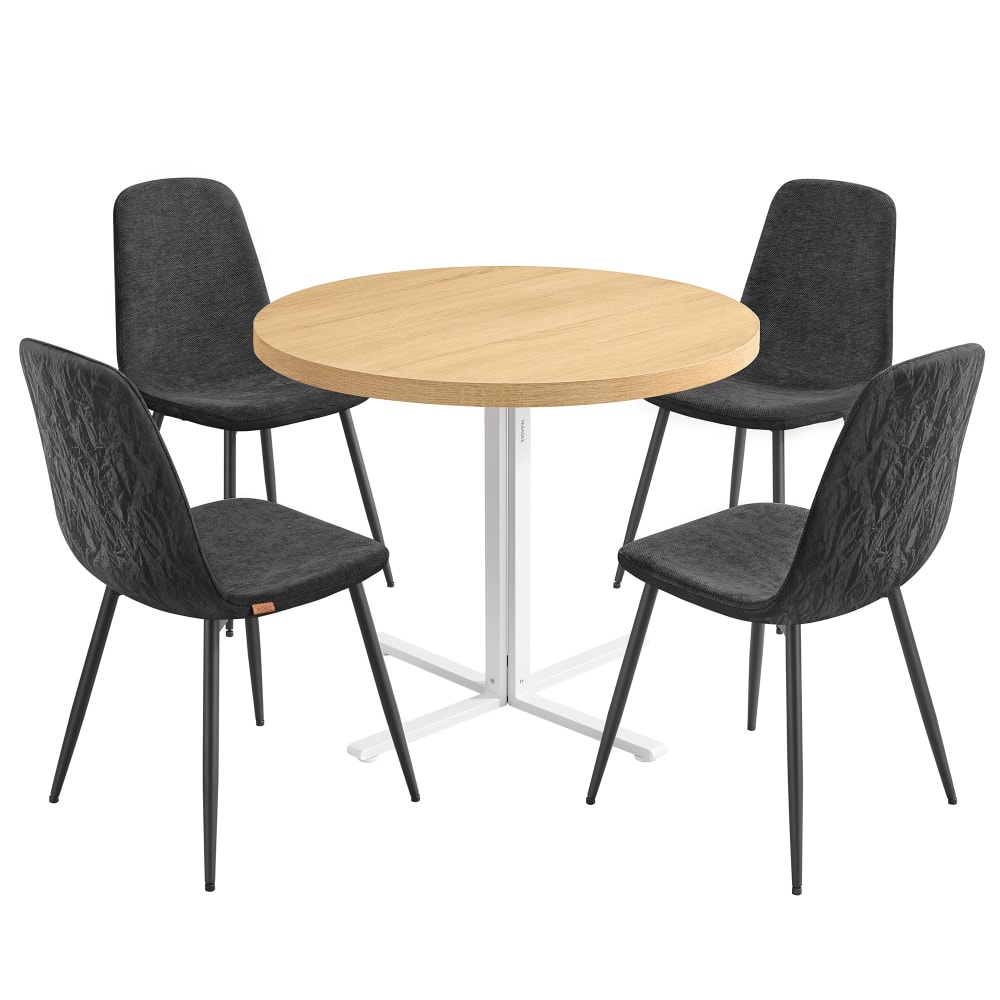 1 table ronde avec 4 chaises de salle à manger doré et gris