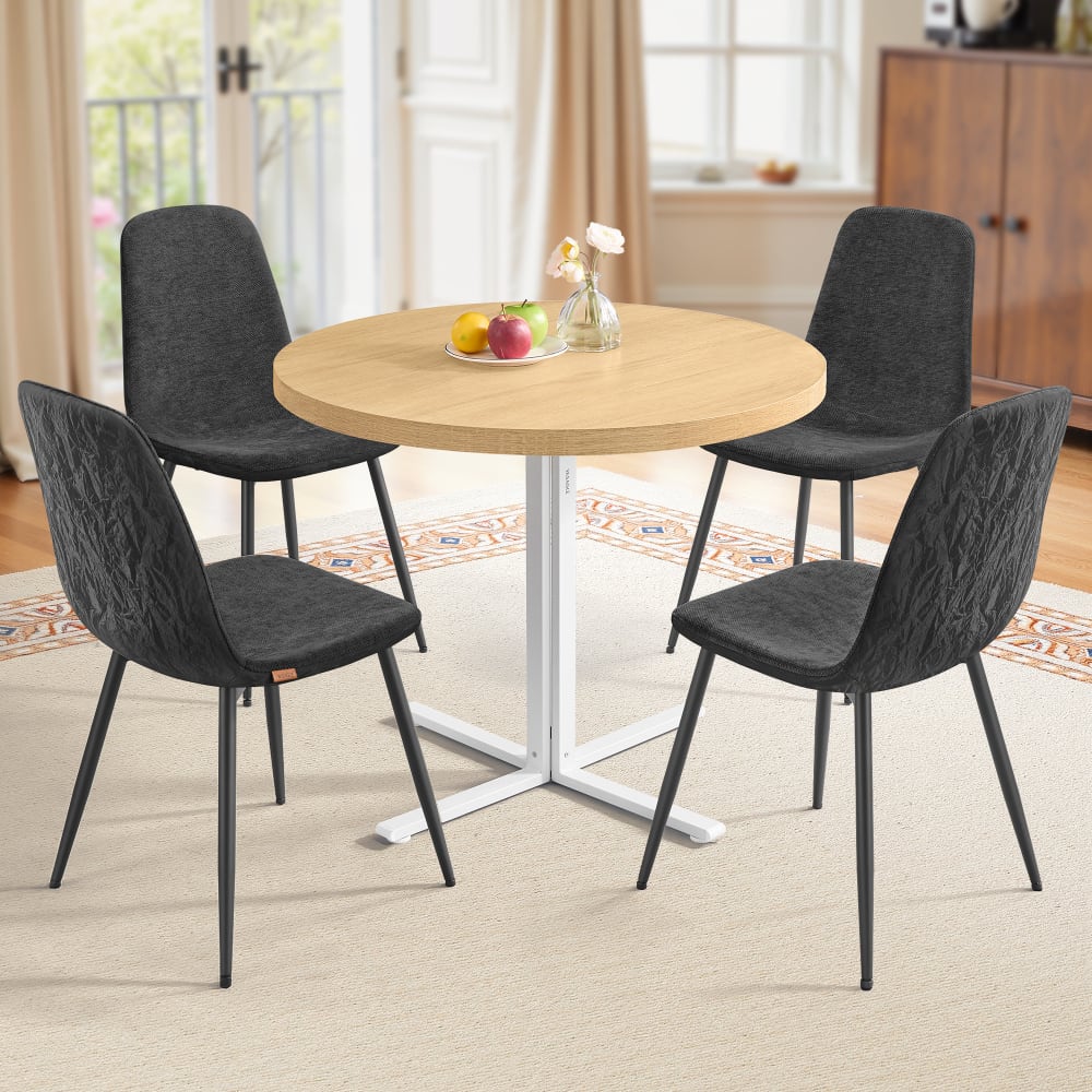 1 table ronde avec 4 chaises de salle à manger doré et gris