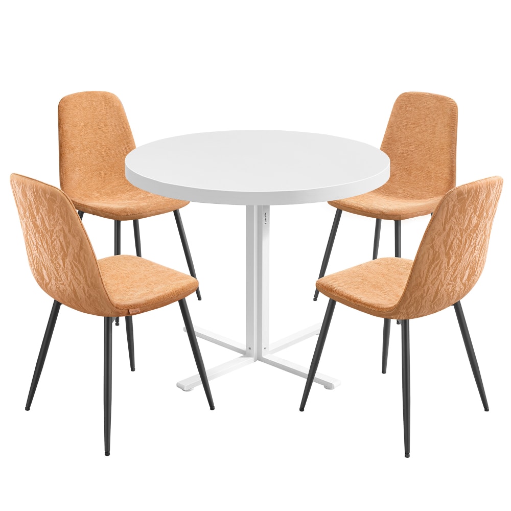 1 table ronde avec 4 chaises de salle à manger blanc et marron