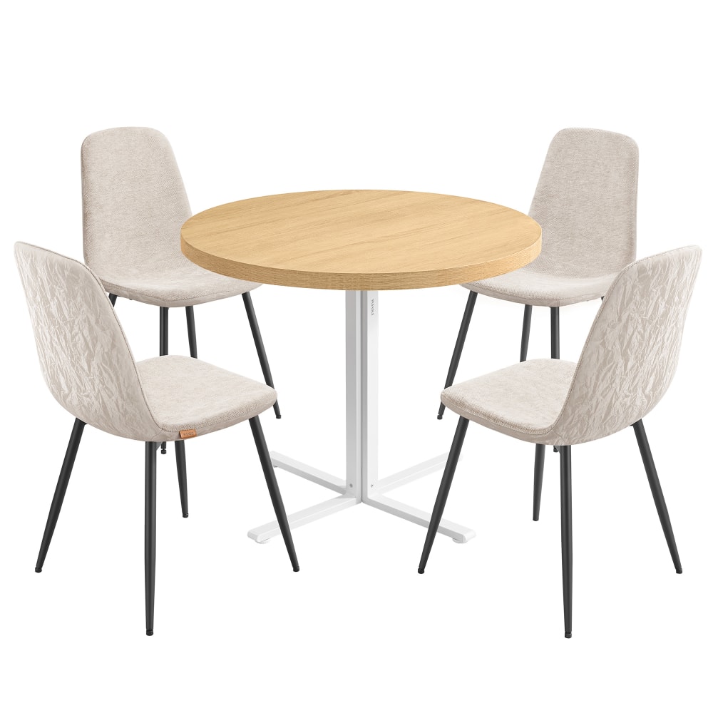 1 table ronde avec 4 chaises de salle à manger doré et blanc