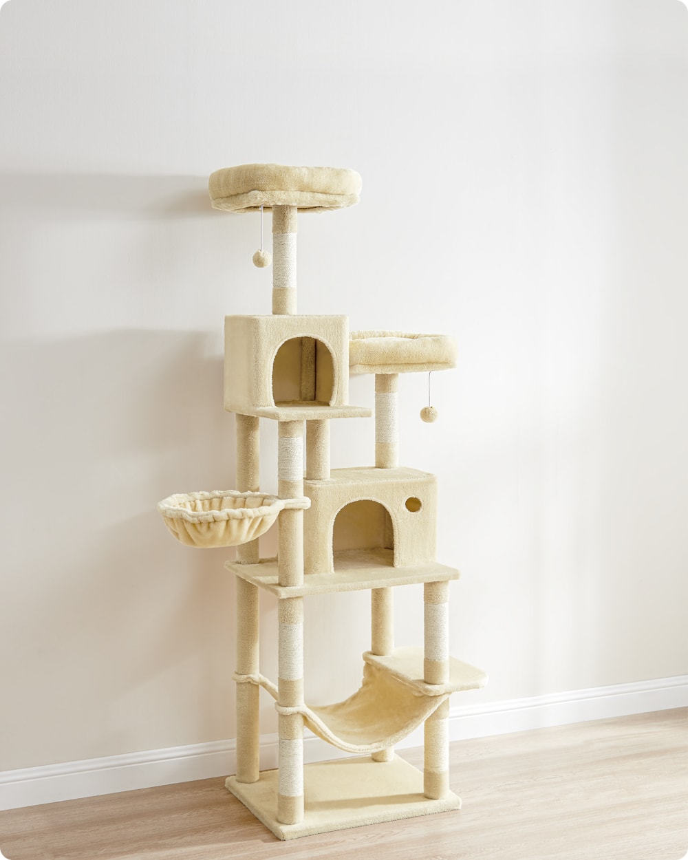 Arbre à chat grande de plate-forme amovibles multi-niveaux 199cm beige