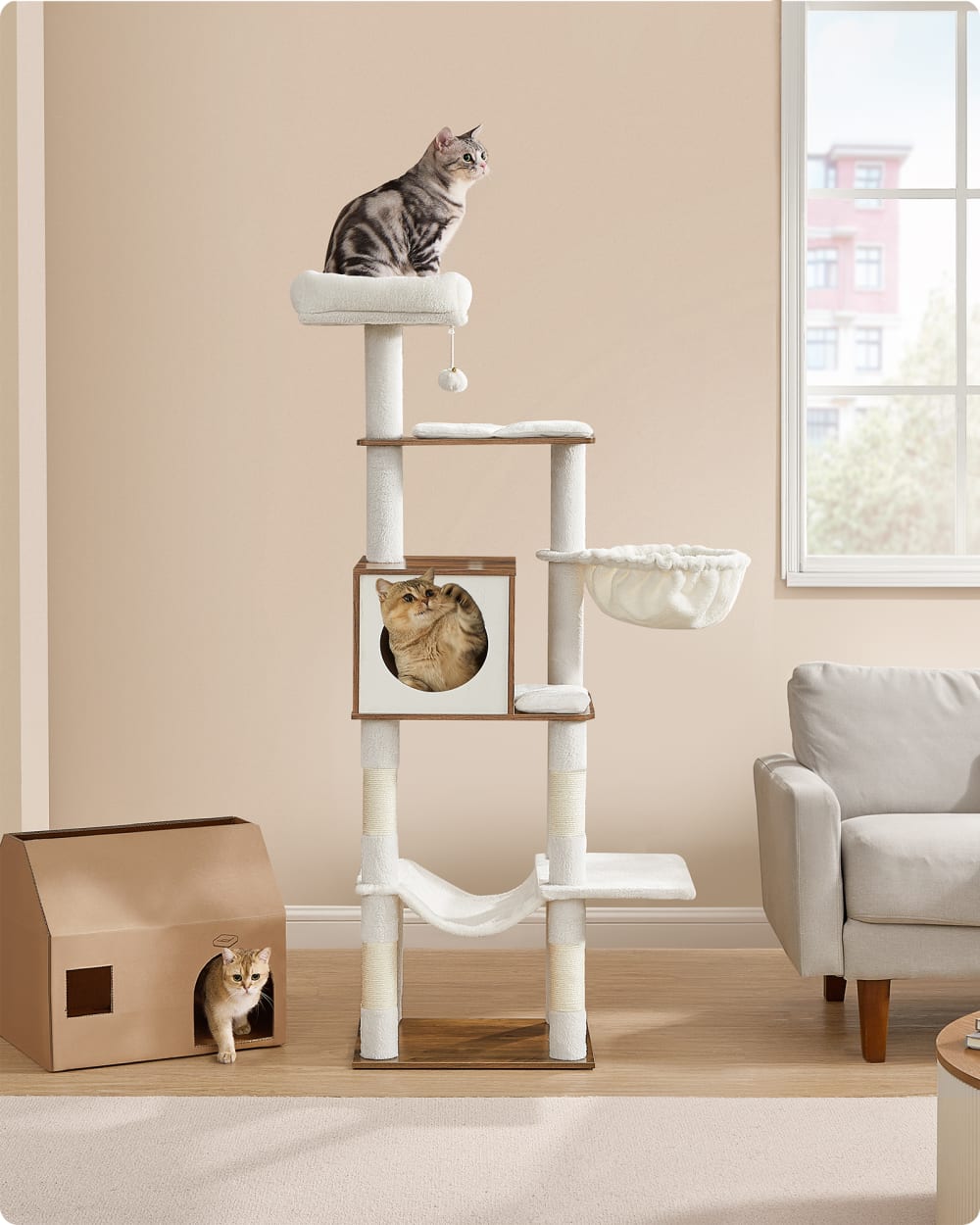 Grand arbre à chat 165 cm multi-niveaux poteaux à griffer marron