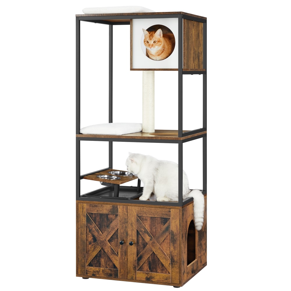 Arbre à chat maison pour chat poteau à griffer hauteur 146 cm marron