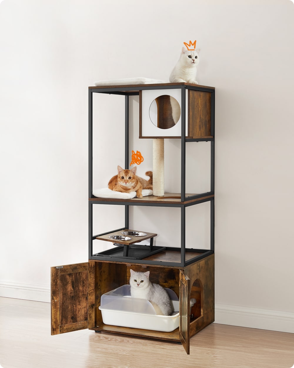 Arbre à chat maison pour chat poteau à griffer hauteur 146 cm marron