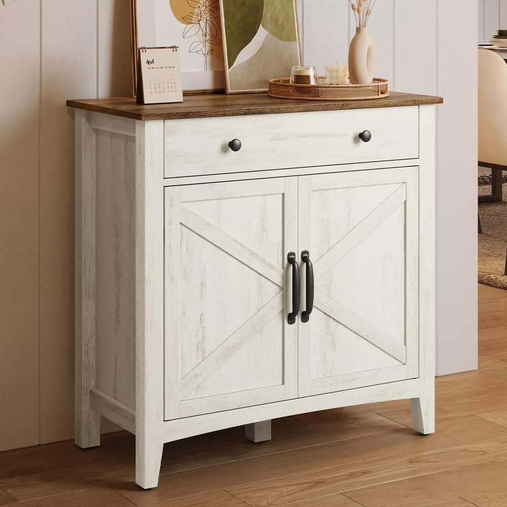 Armoire de cuisine avec 2 portes de rangement blanc marron et miel