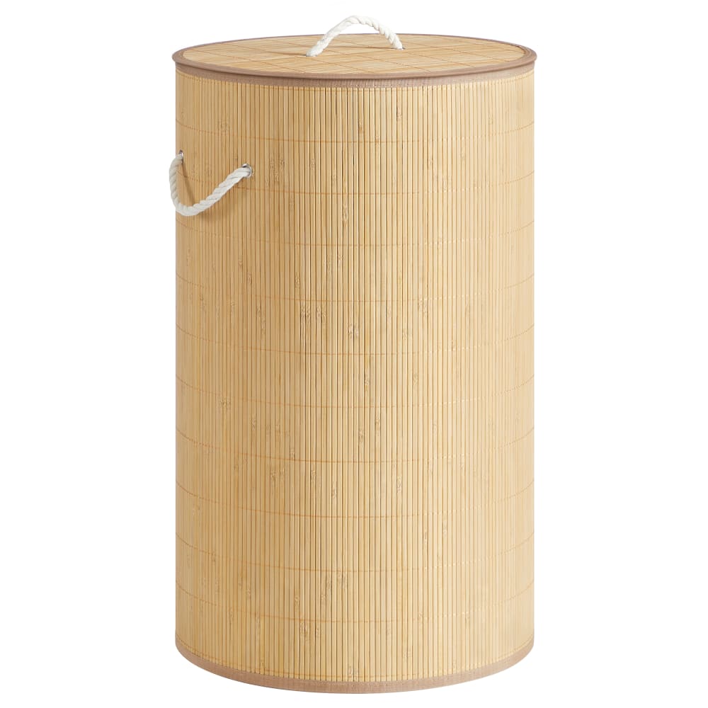 Panier à linge avec couvercle 90l effet bois pliable couleur naturelle — Beyit