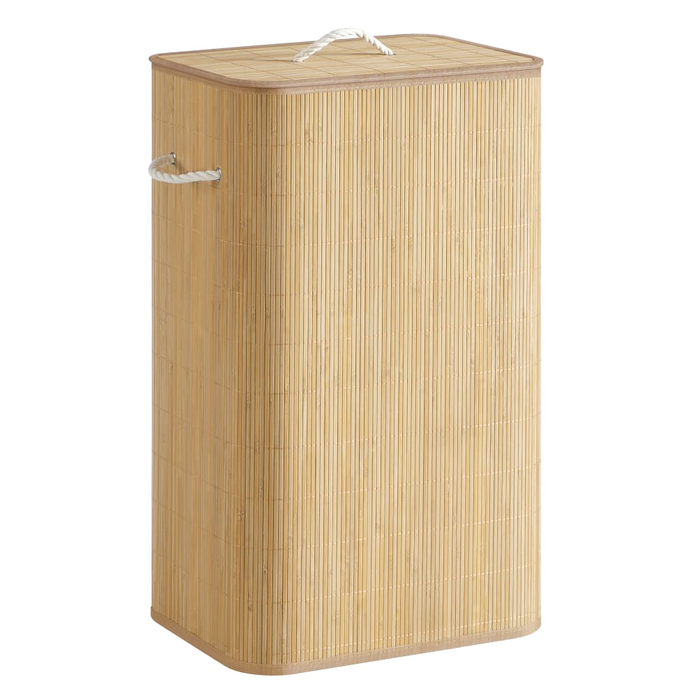 Panier à linge avec couvercle 90l pliable effet bois couleur naturelle — Beyit