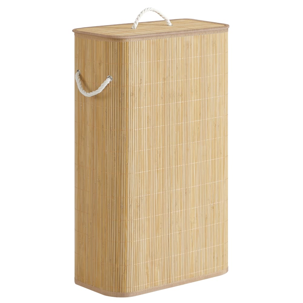 Panier à linge avec couvercle 60l effet bois pliable couleur naturelle — Beyit