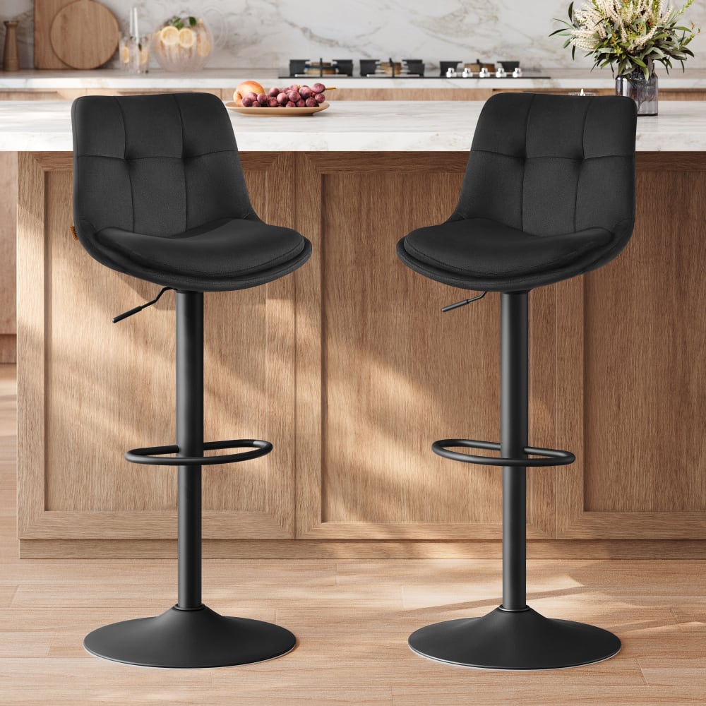 Tabourets de bar lot de 2 velours pivotant à hauteur réglable noir