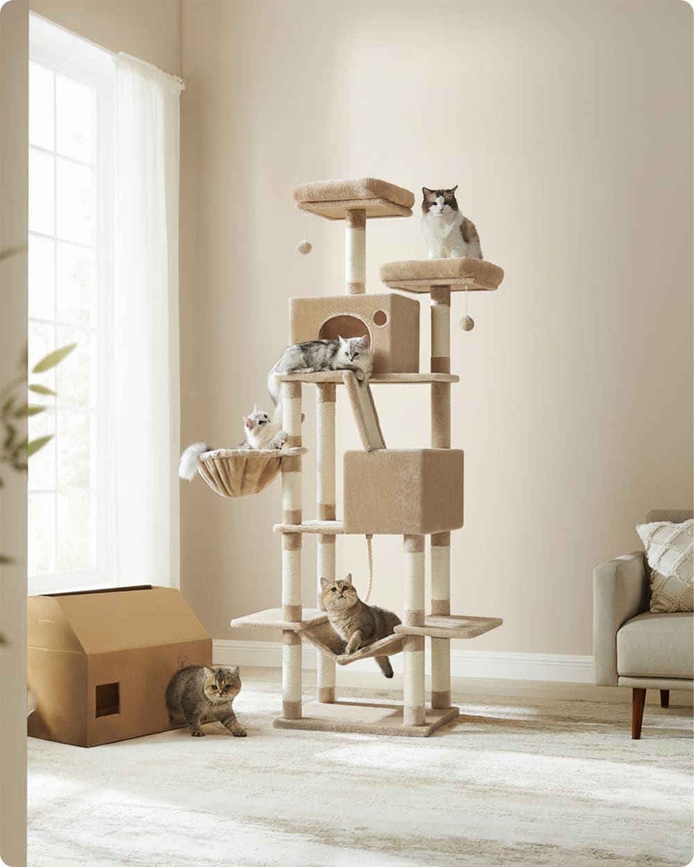 Arbre à chat hauteur 206 cm multi-niveaux pour chat d'intérieur marron