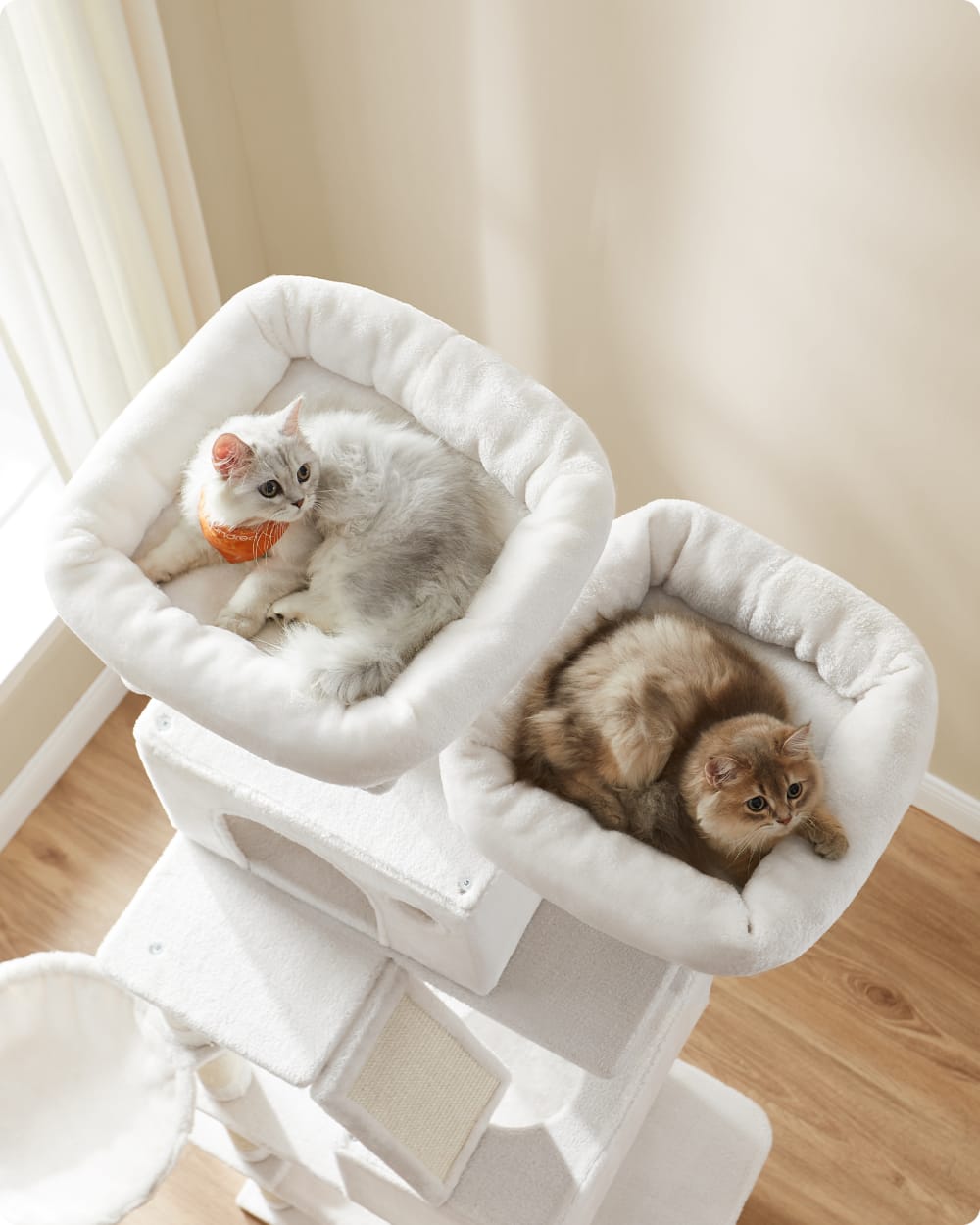Arbre à chat hauteur 206 cm multi-niveaux pour chat d'intérieur blanc