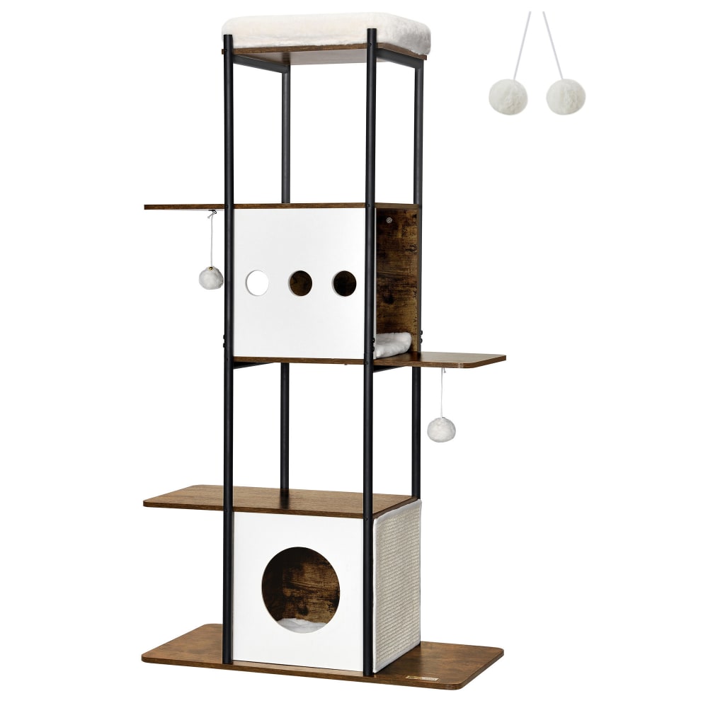 Arbre à chat tour  de 153 cm coussins amovibles et lavables marron