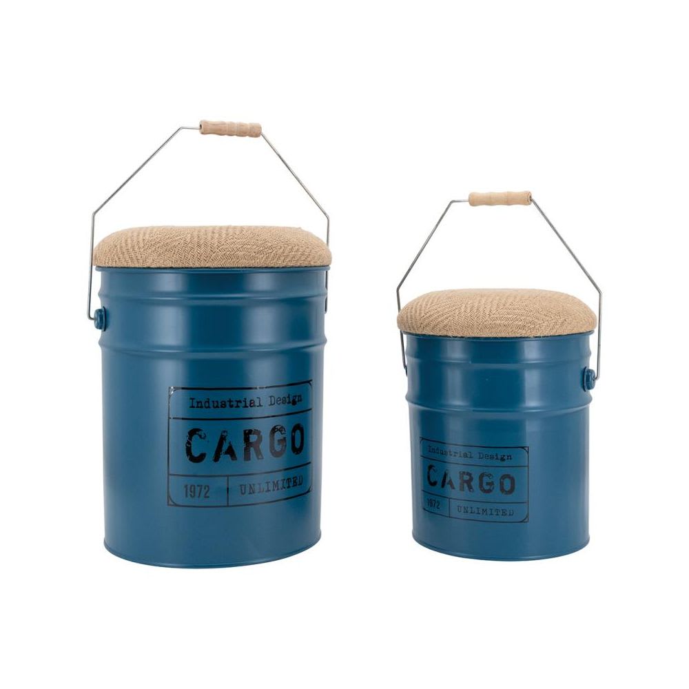 Tabouret/coffre en métal  bleu (Aubry Gaspard) - Image 1