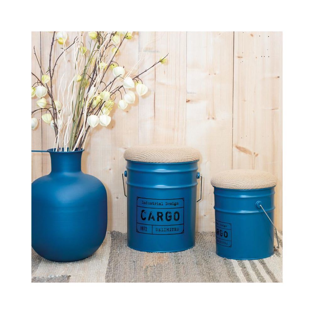 Tabouret/coffre en métal  bleu (Aubry Gaspard) - Image 2