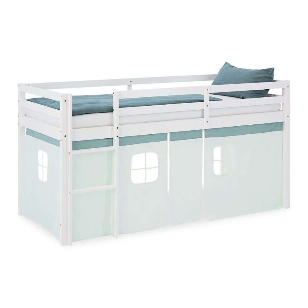 Lit mi-hauteur 90x200 cm en pin massif avec rideau vert