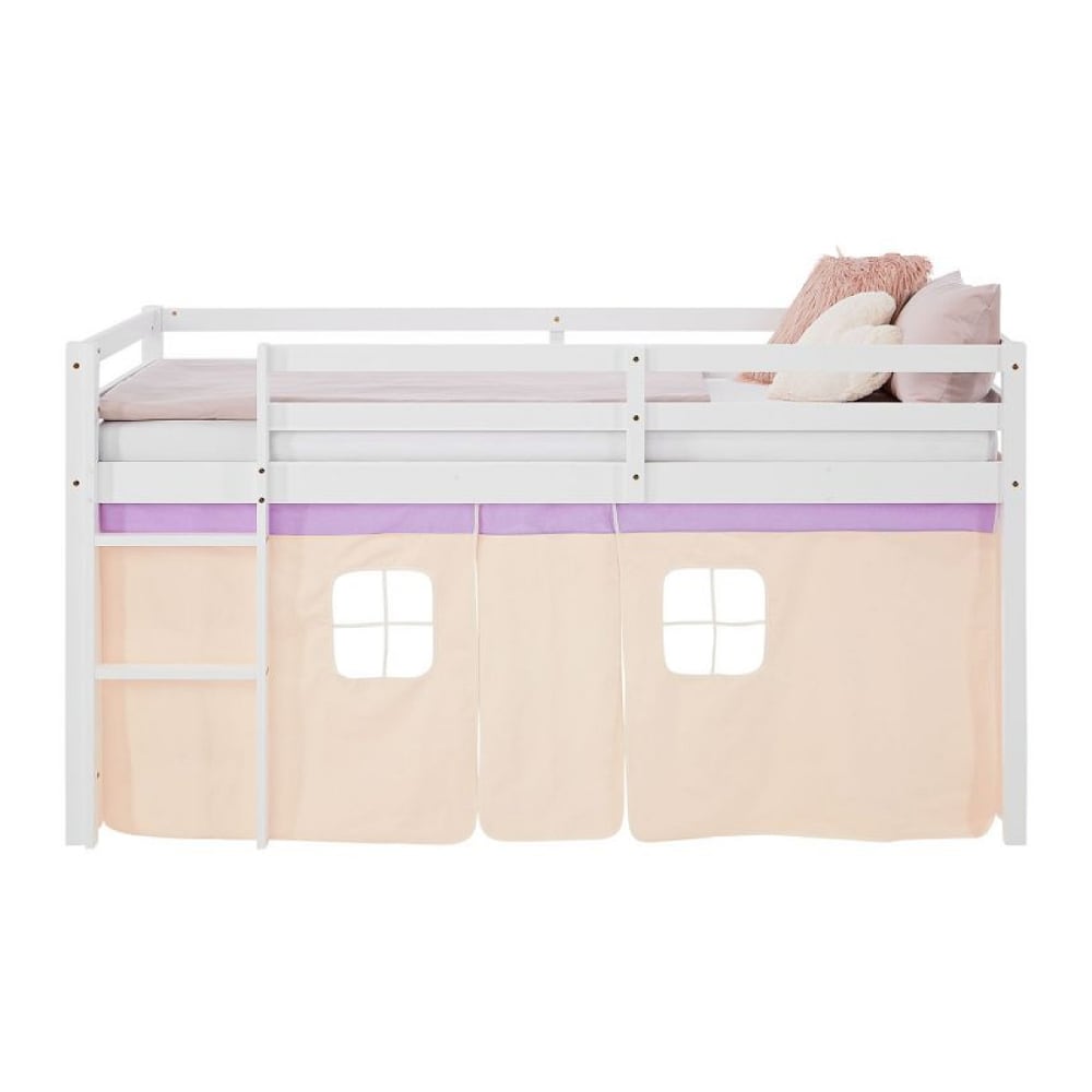 Lit mi-hauteur 90x200 cm avec sommier et rideau violet pêche