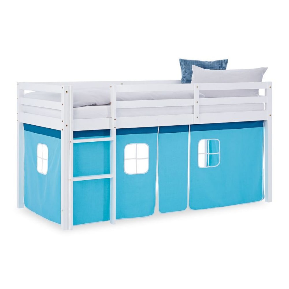 Lit mi-hauteur 90x200 cm rideau bleu