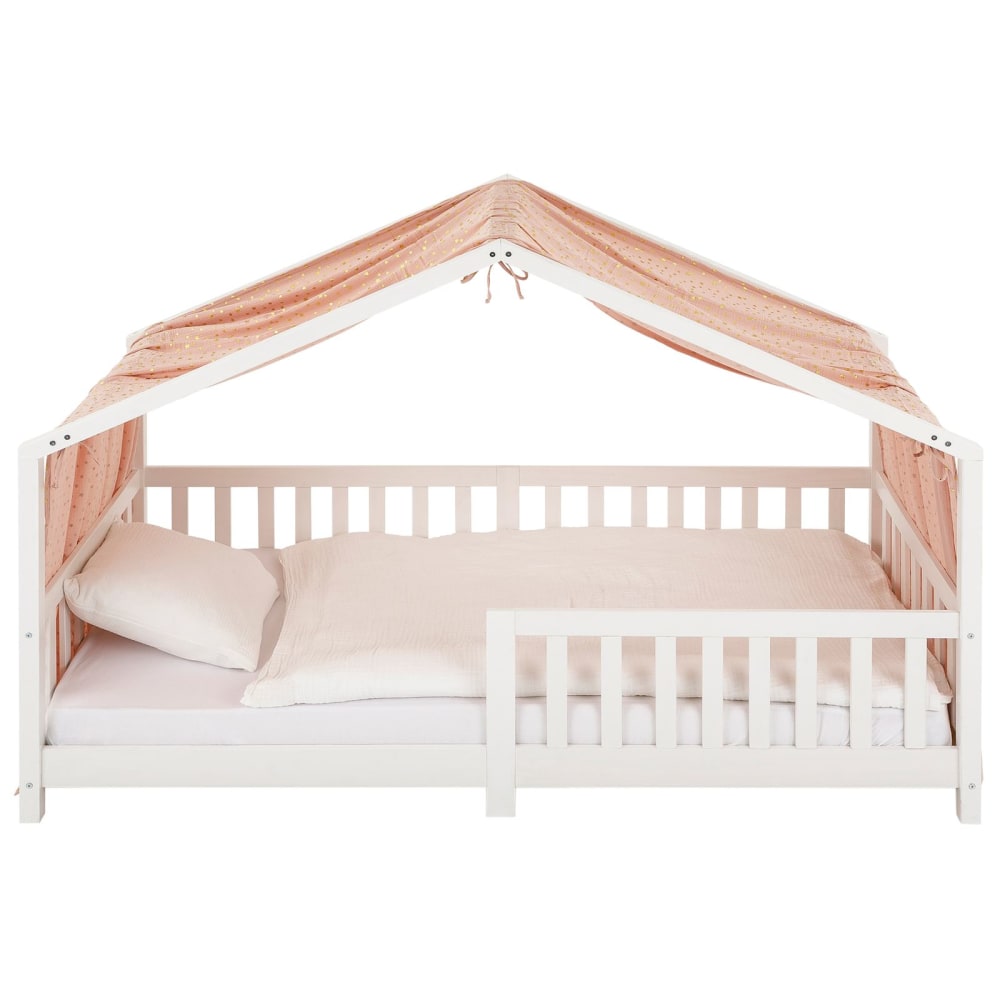 Rideau de lit enfant en mousseline de coton, rose étoilé