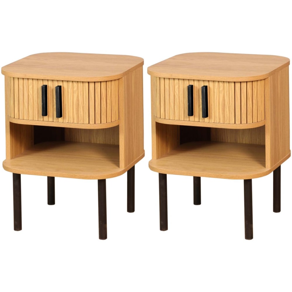 Table de nuit en lamelles bois et métal  (lot de 2)