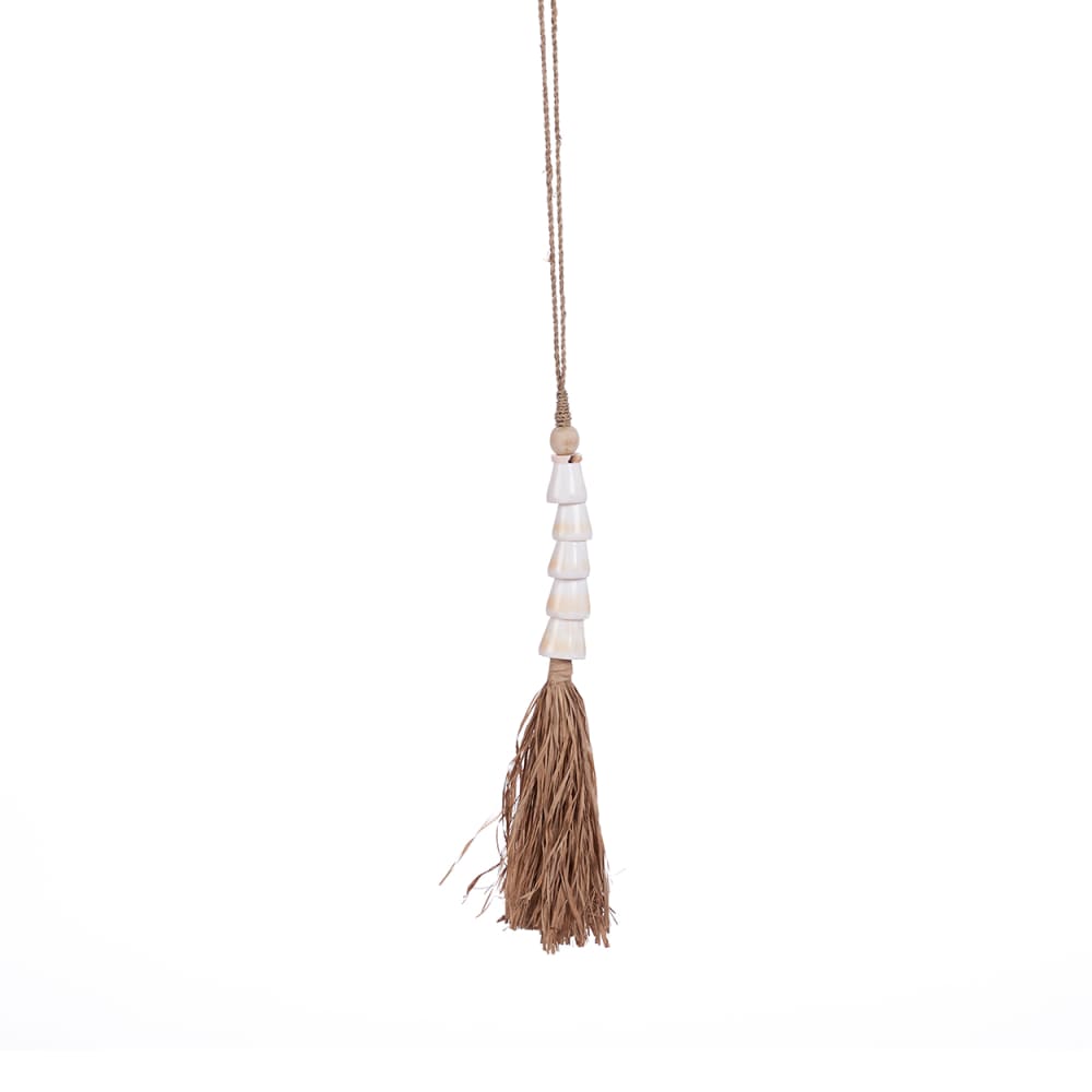 Bazar Bizar Quaste aus gras und muscheln in braun und weiß, 7x7x75cm - Naturfasern