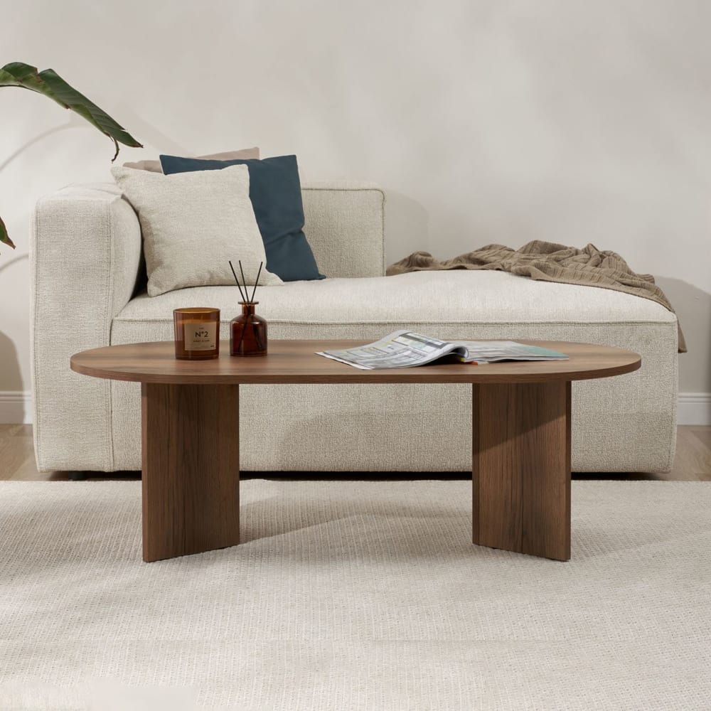 Table basse ovale 120x60x40 cm couleur noyer - teona Table basse ovale 120x60x40 cm couleur noyer - teona