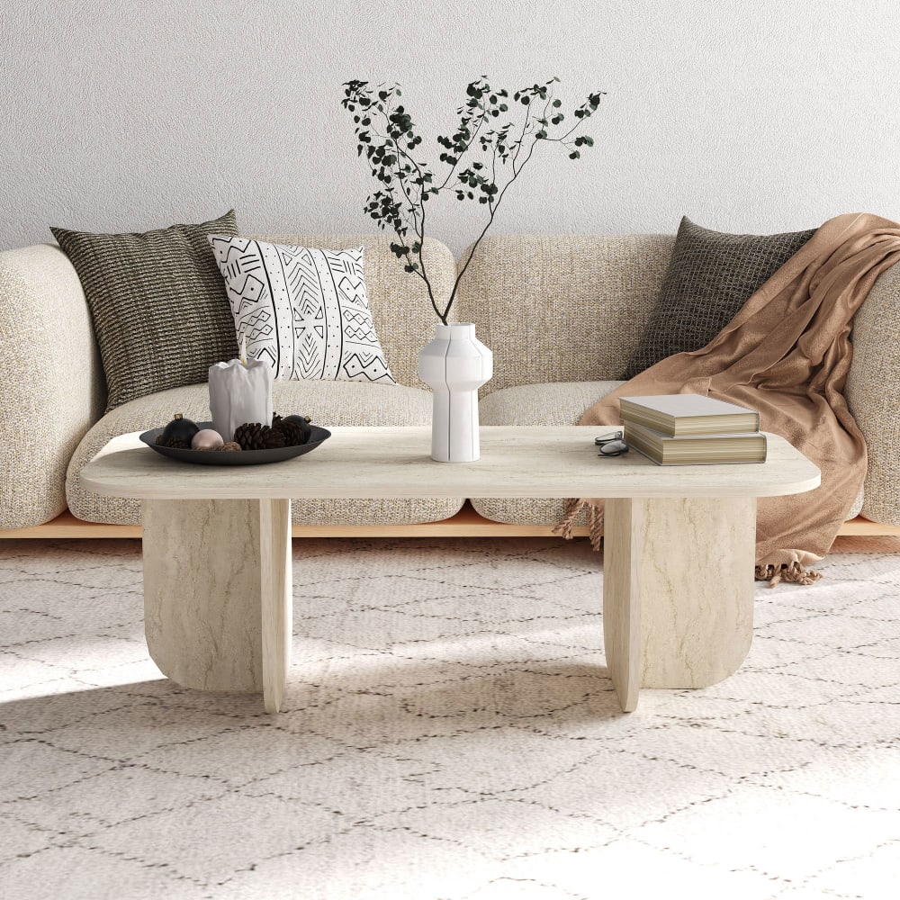 Table basse rectangulaire 120x60x40 cm décor travertin - bekso Table basse rectangulaire 120x60x40 cm décor travertin - bekso