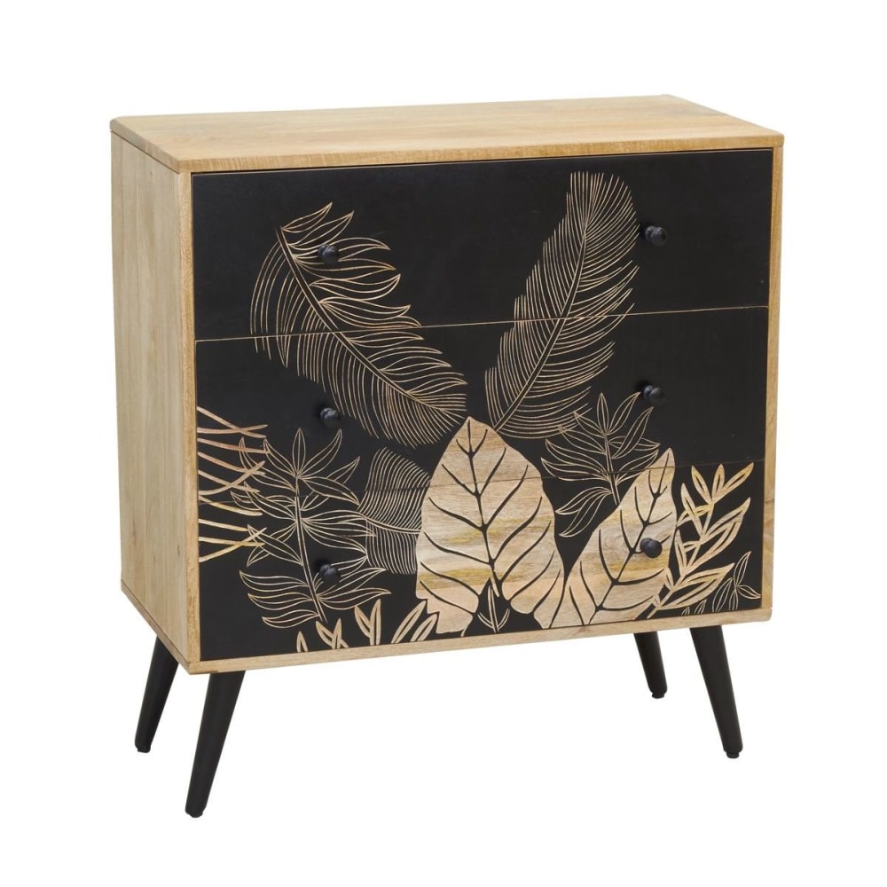 Commode en manguier naturel et teinté noir tropica