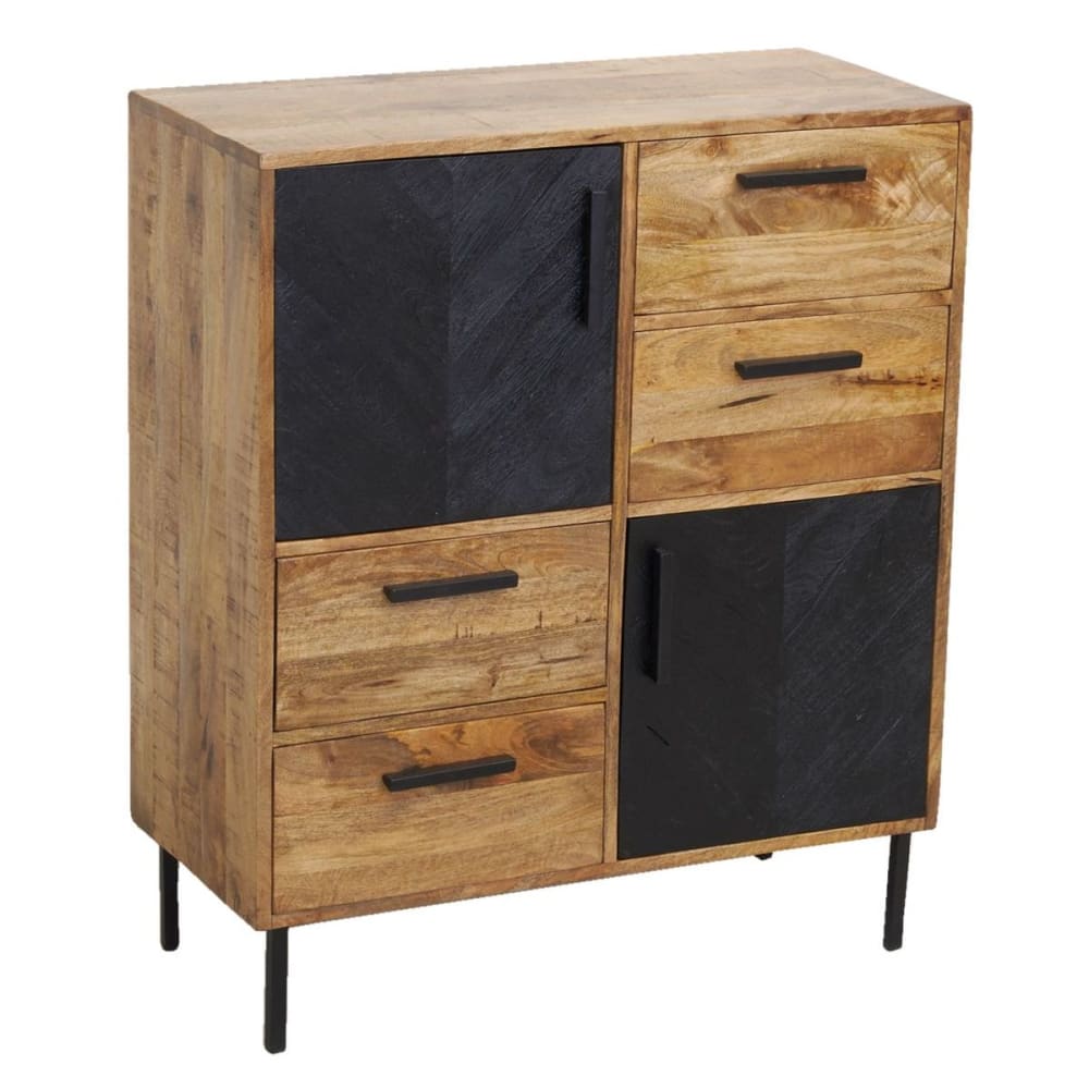 Commode en manguier naturel et teinté noir  2 portes + 4 tiroirs