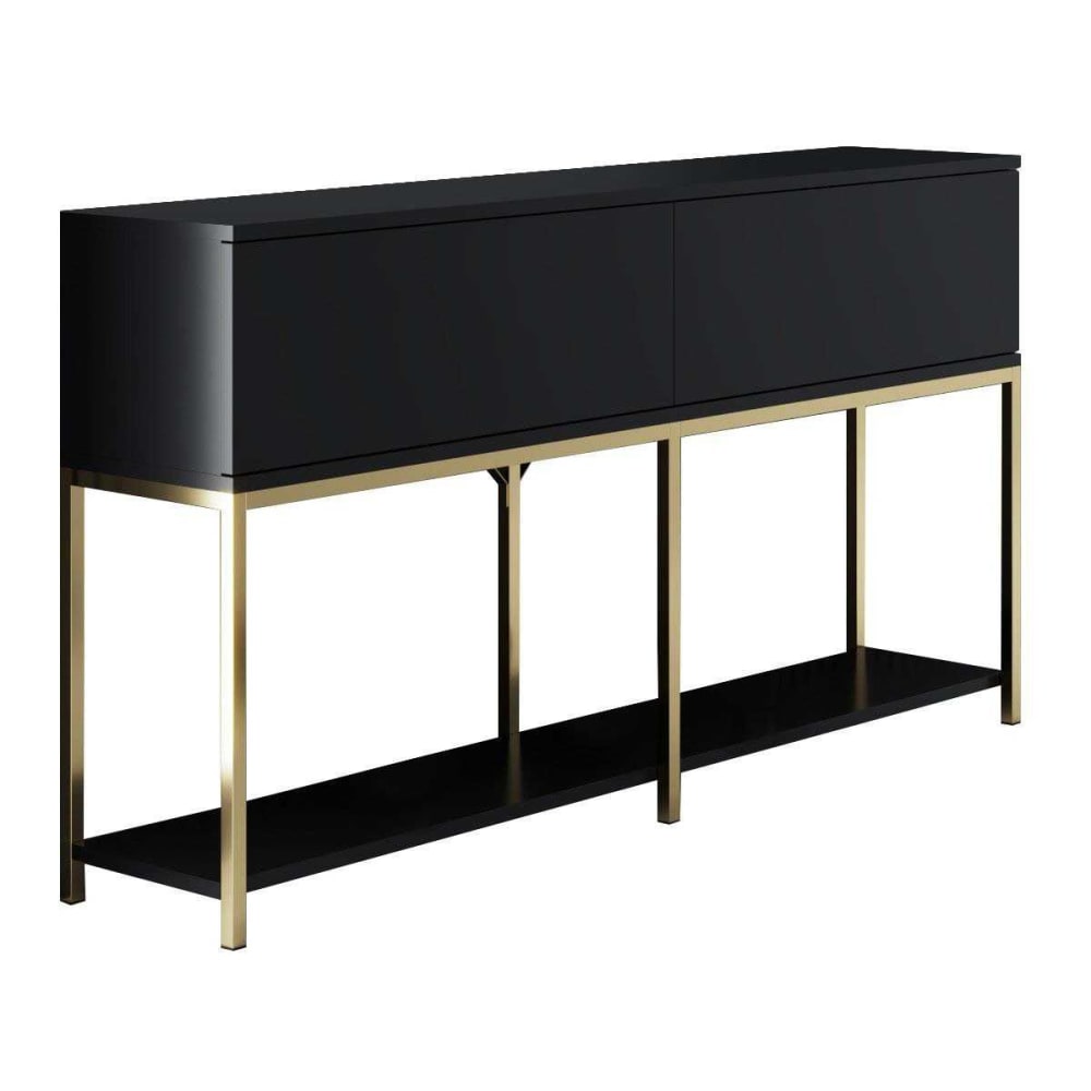 Console en agglomeré et métal  noir et doré