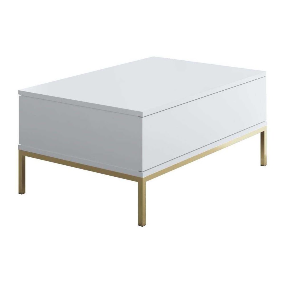 Table basse en agglomeré et métal  blanc et doré