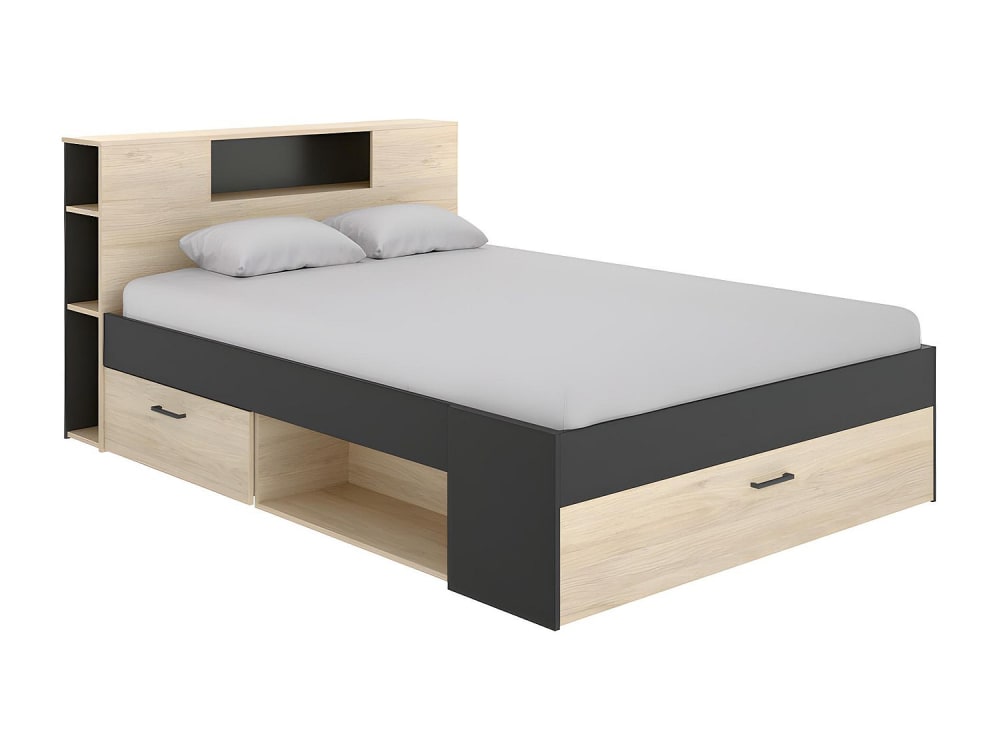 Cadre de lit effet bois gris anthracite 140 x