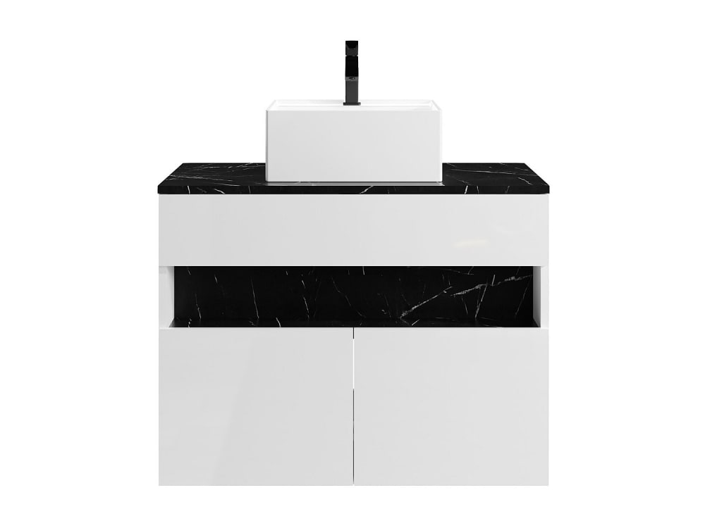 Meuble simple vasque effet bois noir, blanc