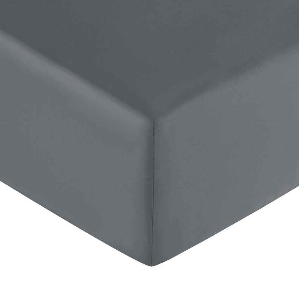 drap housse satin basalte