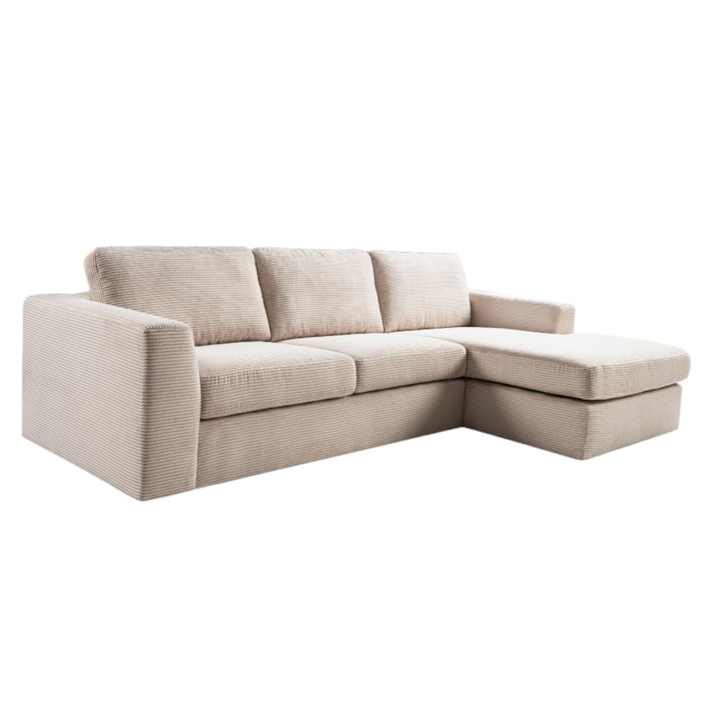 Canapé d'angle 4 places en velours côtelé beige