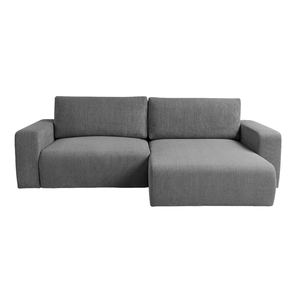 Canapé d’angle convertible 4 places en velours côtelé gris