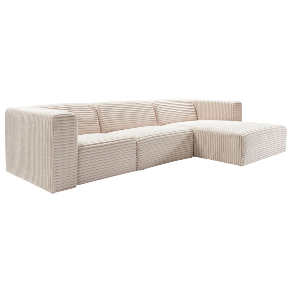 Canapé d’angle modulable 5 places en velours côtelé beige