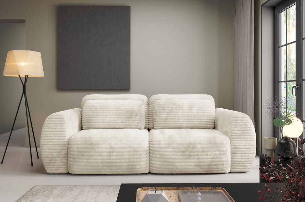 Canapé Convertible 3 Places en velours côtelé grosse maille beige