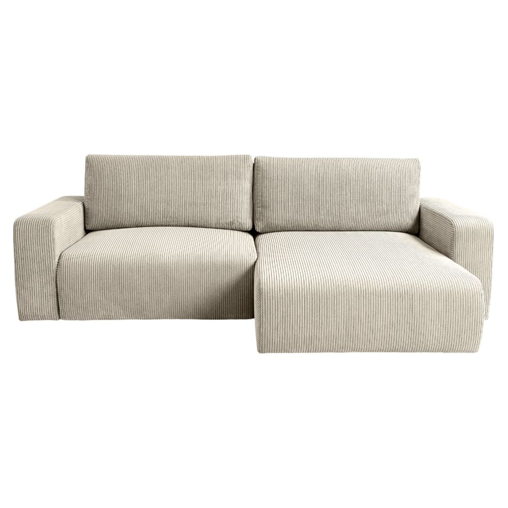 Canapé d’angle convertible 4 places en velours côtelé beige