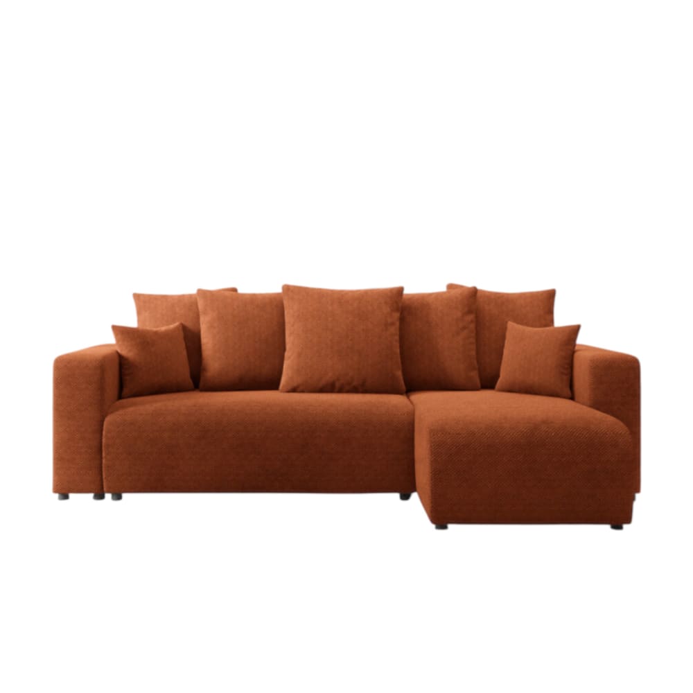 Canapé d'angle convertible 4 places en tissu anti tâche terracotta