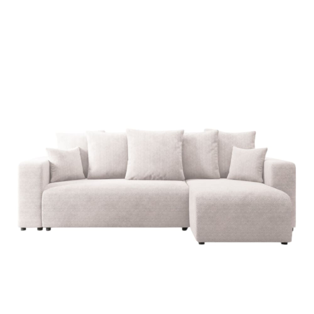 Canapé d'angle convertible 4 places en tissu anti tâche blanc cassé