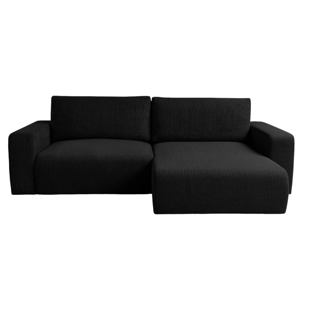 Canapé d’angle convertible 4 places en velours côtelé noir