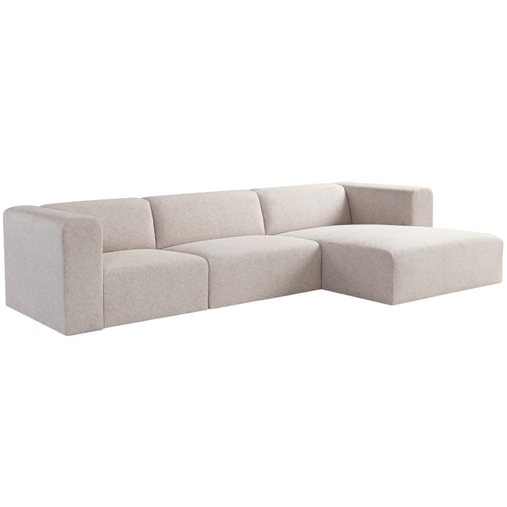 Canapé d’angle modulable 5 places tissu anti-tâche beige