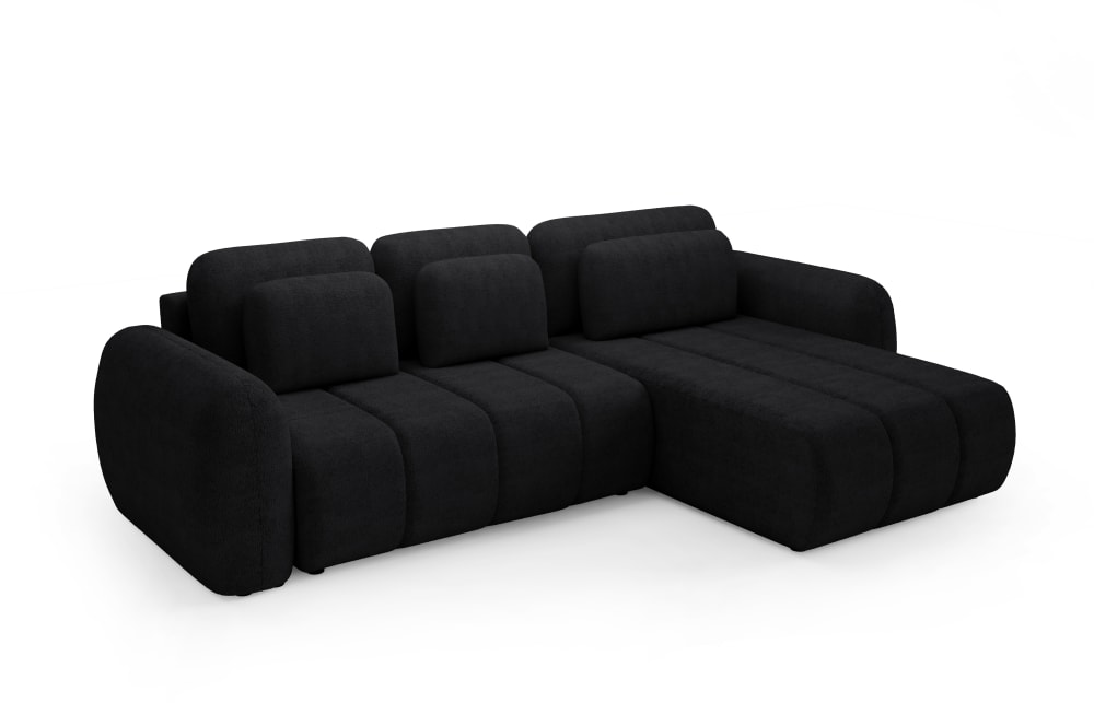 Canapé d’angle convertible 4 places en tissu noir