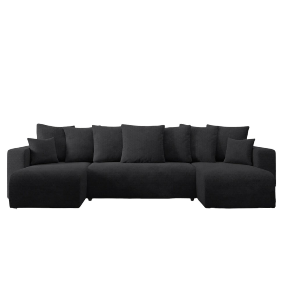Canapé d’angle panoramique 6 places en tissu anti tâche noir