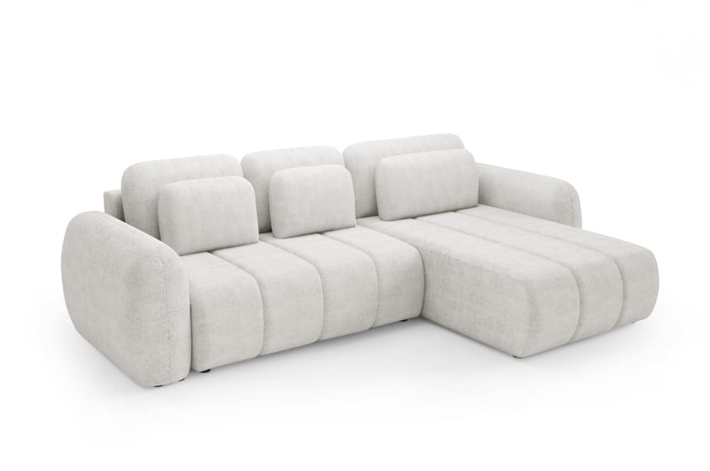 Canapé d’angle convertible 4 places en tissu Blanc Cassé